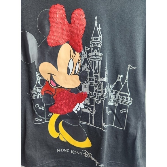 Disneyland Hong Kong Minnie Graphic with Sequin detail sz L slim fit minnie - Picture 2 of 7